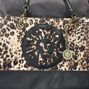 Anne Klein Leopard Print Tote Bag with Black Accents & bag charm